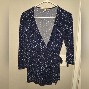 41 Hawthorn Women's Tunic Size M Navy Polka Dot Wrap 3/4 Sleeve